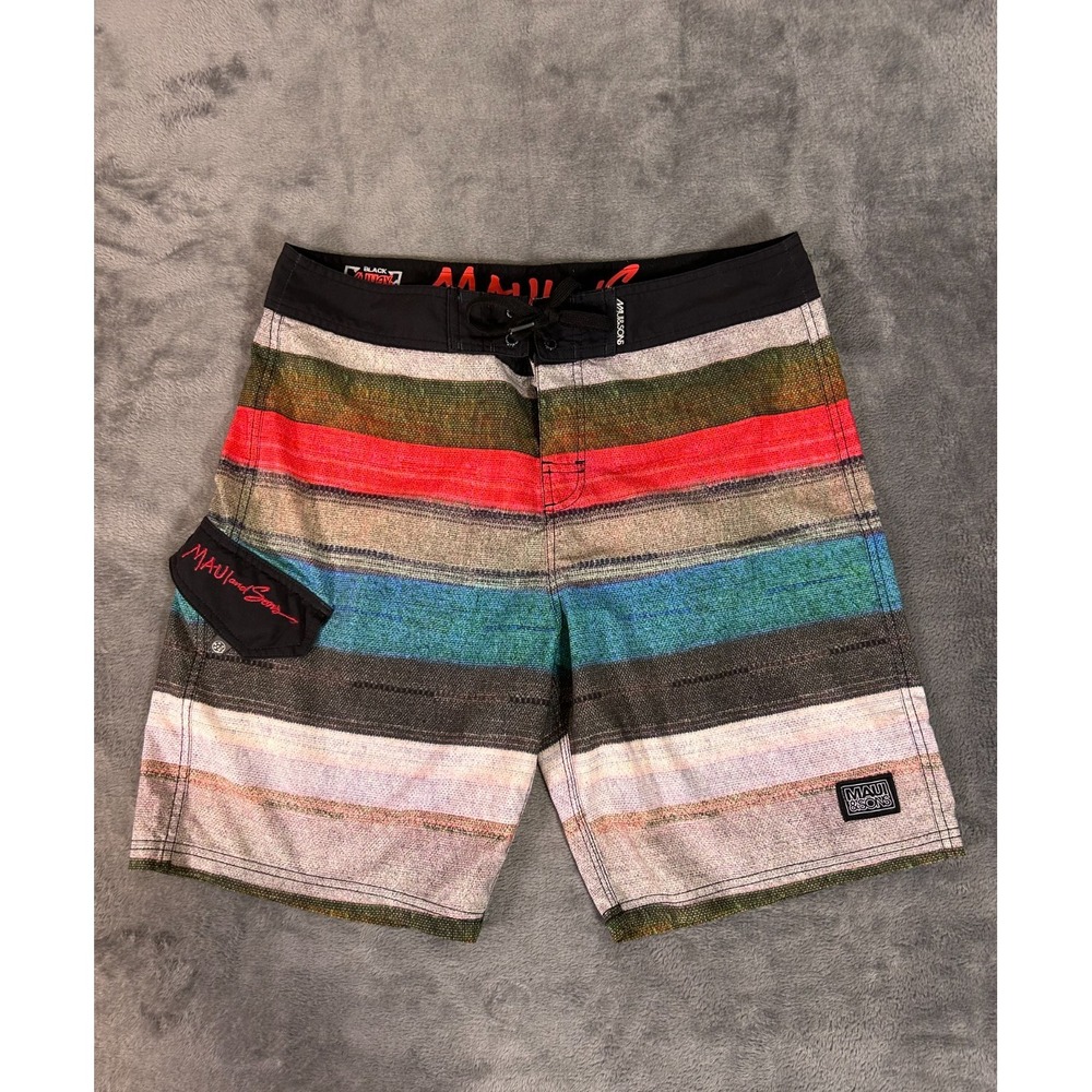 Maui And Sons Swim Trunks Men's Size 34 Black Shark 4 Way Stretch Board Shorts